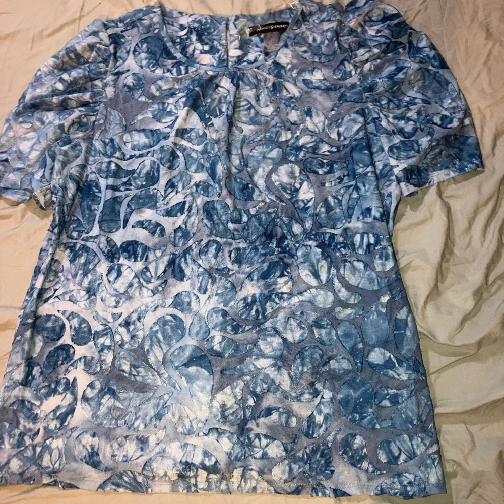 Blue Textured Paisley Blouse